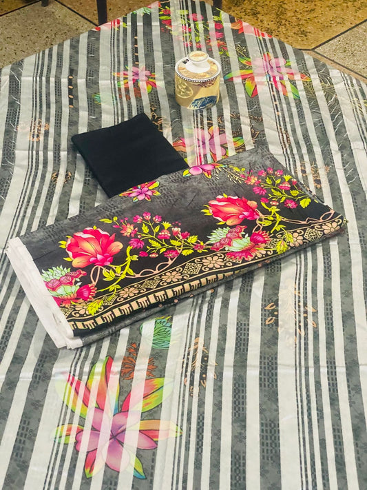 Linen 3-Peace Diamond Dupatta Unstitched Suite